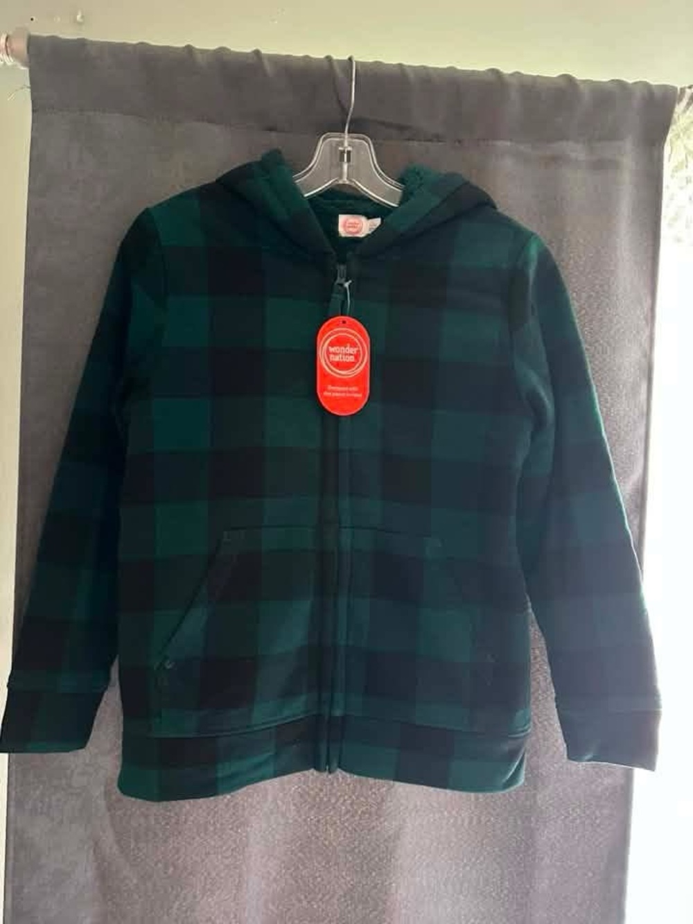 wonder nation Green & Black Plaid Hooded Zip-Up Jacket